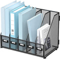 Desk Organizers Metal Desk Magazine File Holder with 5 Vertical Compartments Rack File Organizer for Office Desktop, Classroom, Home Workspace, Black