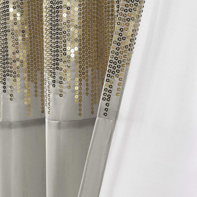 Lush Decor Night Sky Window Curtain Panel, Single 42"W x 108"L Yellow & Gray - Sequin Backdrop Curtain - Room Darkening Curtains For Bedroom - Glam Decor