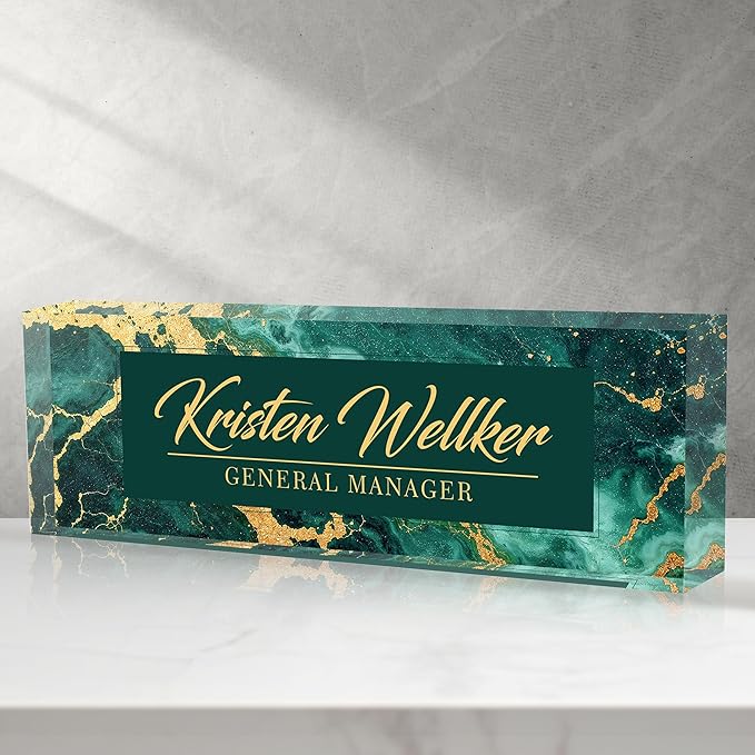Custom Office Name Plate for Desk, Desk Name Plate Personalized, Personalized Gifts for Women, Appreciation Gifts for Employee Coworkers Boss Teacher, Office Accessories (Green gilding)