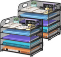 Cawukege 2 Pack 5 Tier Paper Organizer, Letter Tray with Handle, Mesh Desk Organizer, Metal File Organizer, Office Desk Accessories for Home, Office, Classroom, School -Black