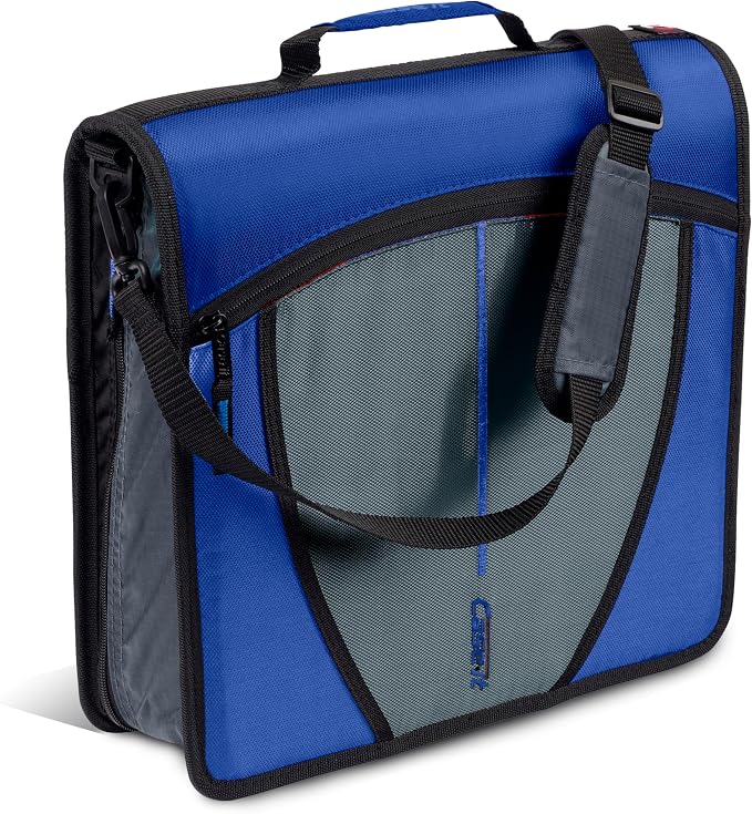 Case-it School Zipper Binder | 3" O-Rings | 600-Sheet | D-146 Midnight Blue | Mighty Zip Tab, 5-Subject Expanding File Folder, Multiple Pockets, Storage Organizer, Shoulder Strap, Office