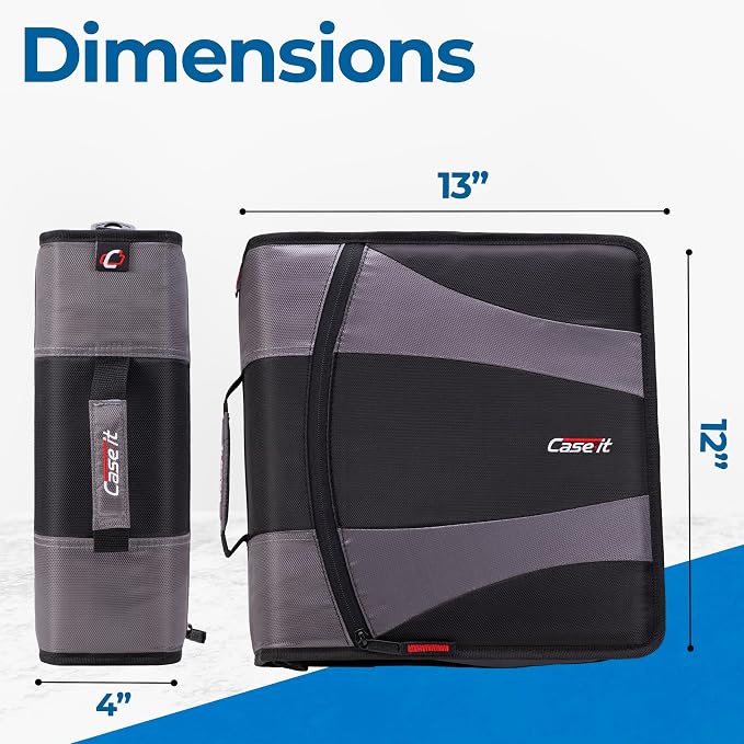 Case-it The Dual 2.0 2-in-1 Zipper Binder | Two 2-Inch D-Rings, 700 Sheet Capacity, 5-Subject Expanding File Folder, Multiple Pockets & Storage Organizer, Shoulder Strap | Dual-301 Black (Pack of 3)
