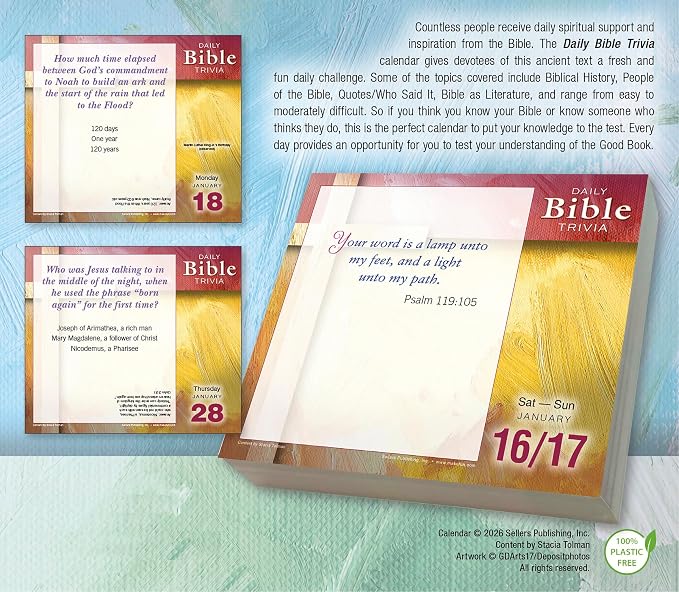 Bible Trivia 2027 Daily Desk Calendar: Boxed Page-a-Day Christian Quiz Calendar with Daily Scripture Facts, Bible Challenges & Faith-Based Fun