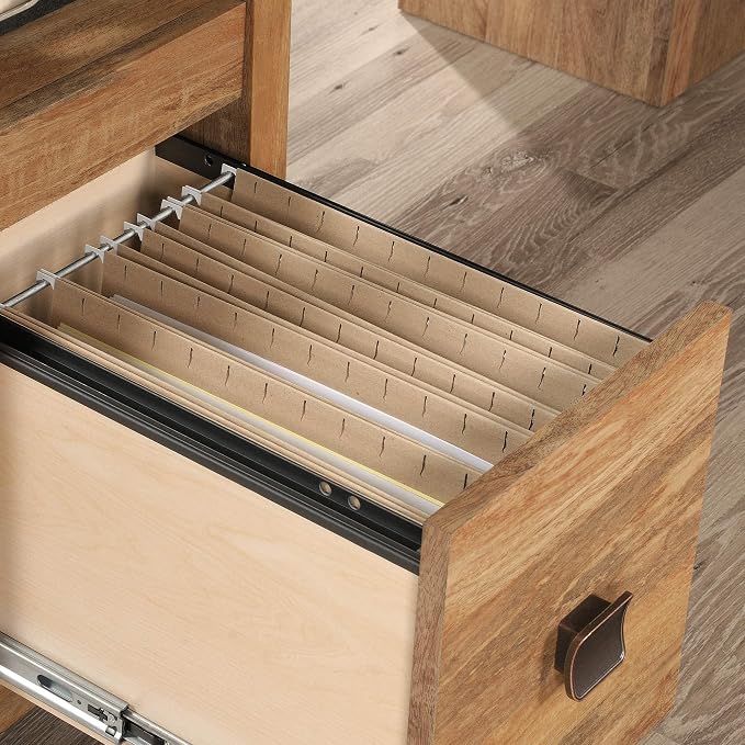 Sauder Cannery Bridge L-Shaped Office Desk with Storage Drawer and Self, in Sindoori Mango