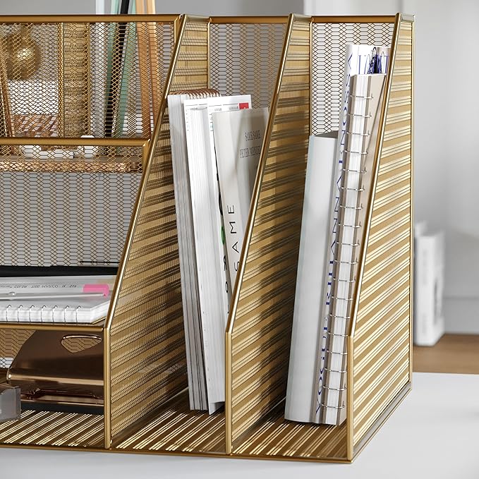 Martha Stewart Ryder Mesh Metal Magazine File Holder, Gold | Steel Mesh, Gold Finish
