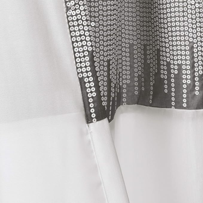 Lush Decor Night Sky Window Curtain Panel, Single 100"W x 84"L Gray & White - Sequin Backdrop Curtain - Extra Wide Curtains - Sliding Door Curtain