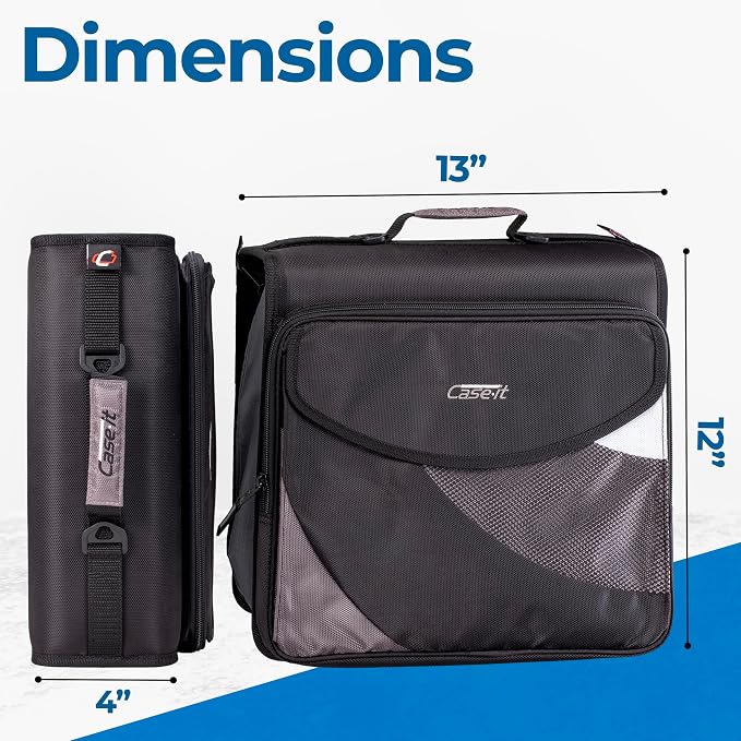 Case-it Dual Binder Backpack | 2-Pack 2-Inch D-Rings | Dual-301 Black | Universal, 3 Straps, Removable File, Hold Down Pages, Bookbag Straps, Padded 13" Laptop & Front Flap Pockets, School & Office