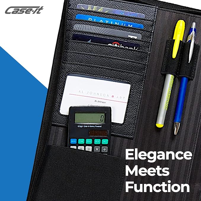Case-it Zipper Padfolio | Letter Size | 3-Ring Binder | PAD-40 Black | Executive, Removable 3-Ring Binder, Letter Size Writing Pad, Pebbled Faux Leather, School & Office
