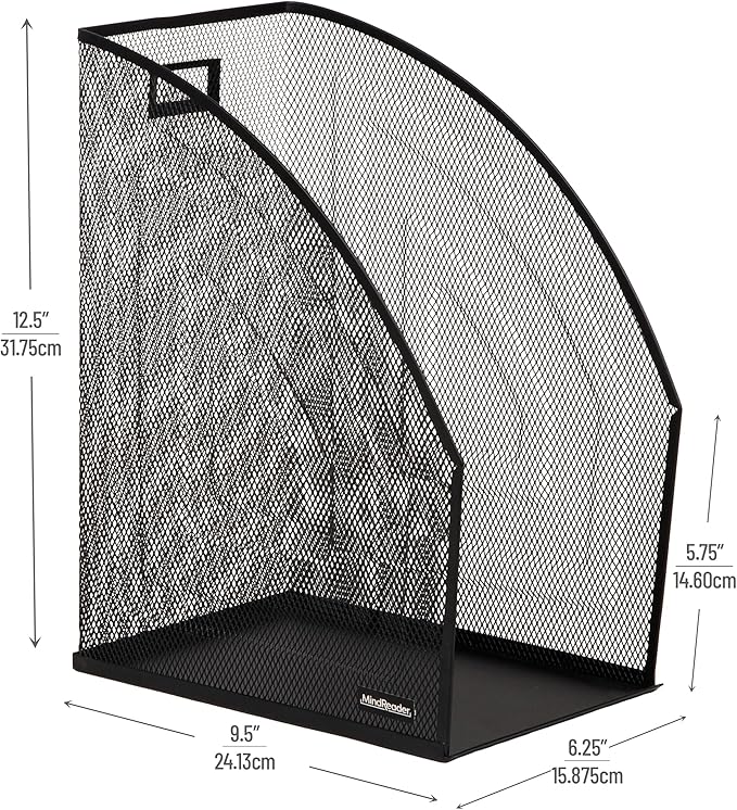 Mind Reader Vertical File Organizers, Desktop File Holders for Folders, Magazines, and Paperwork, Workspace Organizer, Metal Mesh, Set of 2, Black