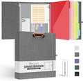 Ospelelf 2 Inch 3 Ring Binder Organizer with Zipper Pouch, 5 Plastic Folders with 10 Pockets, Linen Clipboards for Letter Size (8.5" x 11"), Hardcover School Binder, Darkgrey