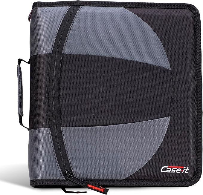 Case-it The Dual 2-in-1 Zipper Binder - Two 1.5 Inch D-Rings - Includes Pencil Pouch - Multiple Pockets - 600 Sheet Capacity - Comes with Shoulder Strap - Jet Black Dual-101 | Dual 2-in-1, Pencil Pouch, Multiple Pockets, School & Office Organizer, Shou...