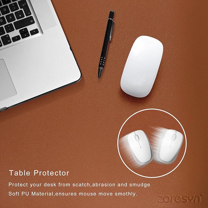 ZORESYN XL Faux Leather Desk Pad Protector 47.2" x 15.8", Waterproof PU Leather Extended Mouse Pad, Non Slip Base Desk Blotter for Keyboard Laptop, Light Brown Large Desk Mat for Office Home Travel