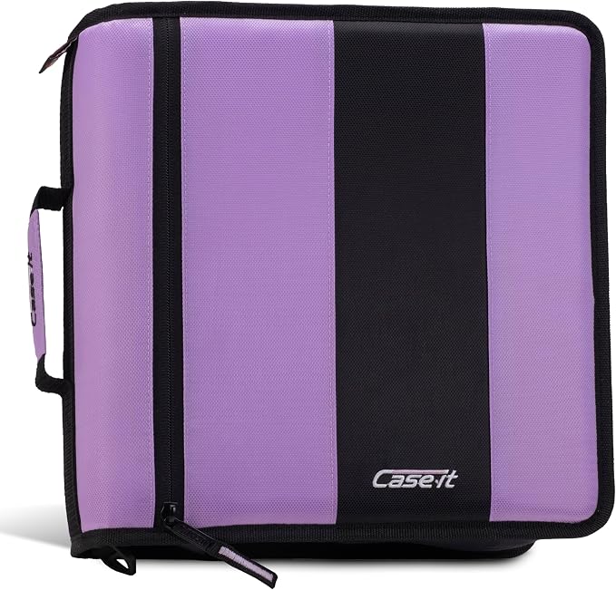 Case-it School Zipper Binder | 2-Inch O-Rings | 350-Sheet | D-251 Lavender | Classic, Multiple Storage Pockets, Shoulder Strap, School & Office Organizer