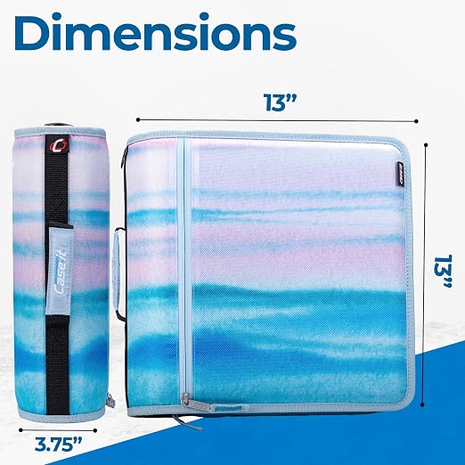 Case-it Zipper Binder | 3-Inch O-Rings | 600-Sheet | D-146 Watercolor Sky | Mighty Zip Tab, 5-Subject Expanding File Folder, Multiple Pockets, Storage Organizer, Shoulder Strap, School & Office