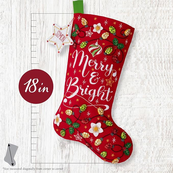 Bucilla Felt Applique 18" Stocking Making Kit, Merry and Bright, Perfect for DIY Arts and Crafts