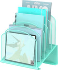Delifox Inclined Desk File Organizer,Vertical File Folder Holder Stand Metal Rack File Sorter for Office Classroom Desktop Organization (1, Aqua, 5)