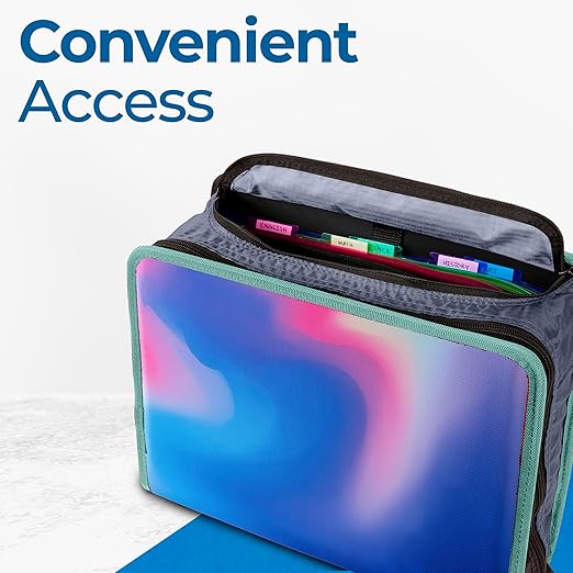 Case-it Zipper Binder | 3-Inch O-Rings | 600-Sheet | D-146 Northern Lights | Mighty Zip Tab, 5-Subject Expanding File Folder, Multiple Pockets, Storage Organizer, Shoulder Strap, School & Office
