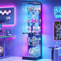Lvifur 67''H Lockable Display Cabinet with Glass Doors & RGB Lights,Black | 5-Tier Glass Curio Display Cabinets with Motion Sensor Lights,China Cabinet with Removable Shelves,Lighted Showcase