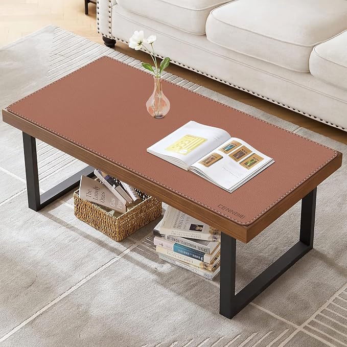 CENNBIE 35.5" x 16" Leather Desk Mat, Computer Mouse Pad for Office(Brown) | Premium Stitched Edges Resist Wear. Waterproof, Non-Slip & Easy To Clean. Protects Desk From Scratches. For Office & Home.