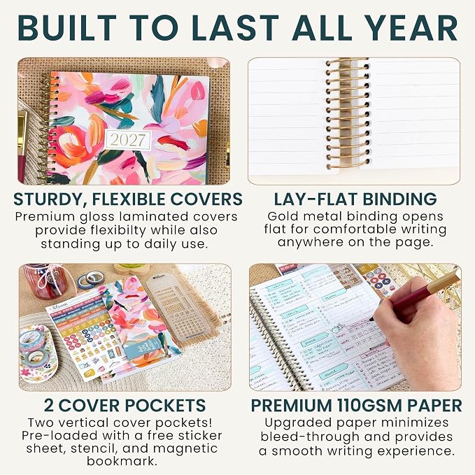 bloom daily planners 2027 Planner (January - December 2027) - Weekly & Monthly Softcover Planner for Women - Calendar Year Inspirational Agenda Book with Stickers - 5.5" x 8.25" - Brushstroke Blooms