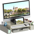Simple Houseware Desk Monitor Stand Riser w/ Adjustable Tray, Maple | Built-In Tablet Slot and Side Storage