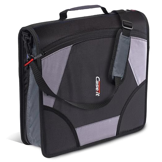 Case-it School Zipper Binder | 4-Inch D-Rings | 800-Sheet | D-186 Jet Black | King Sized Zip Tab, 5-Subject Expanding File Folder, Multiple Pockets, Storage Organizer, Shoulder Strap, Office