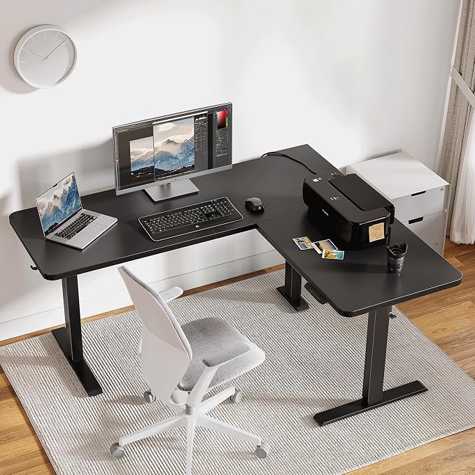 Cubiker L Shaped Standing Desk - 63 x 55 Inch Electric Adjustable Height Corner Standing Desk, Ergonomic Sit Stand Up Table with 3 Memory Buttons, Splice Board for Home Office, Black