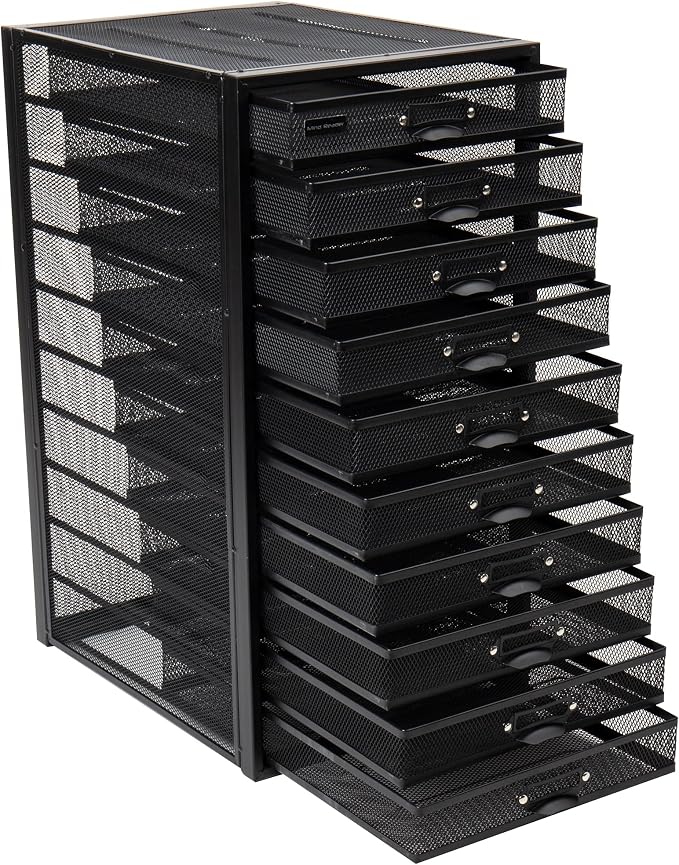 Mind Reader 10-Drawer Desk Organizer for Office Supplies, Crafts, Mail Sorting & More, Metal Mesh, Black