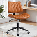 Ergonomic Armless Office Desk Chair - Mid-Century Retro Orange Faux Leather with Diamond Stitch, Adjustable Height Swivel Rolling Task Computer Chair with Walnut Accent for Home Office, Study & Work