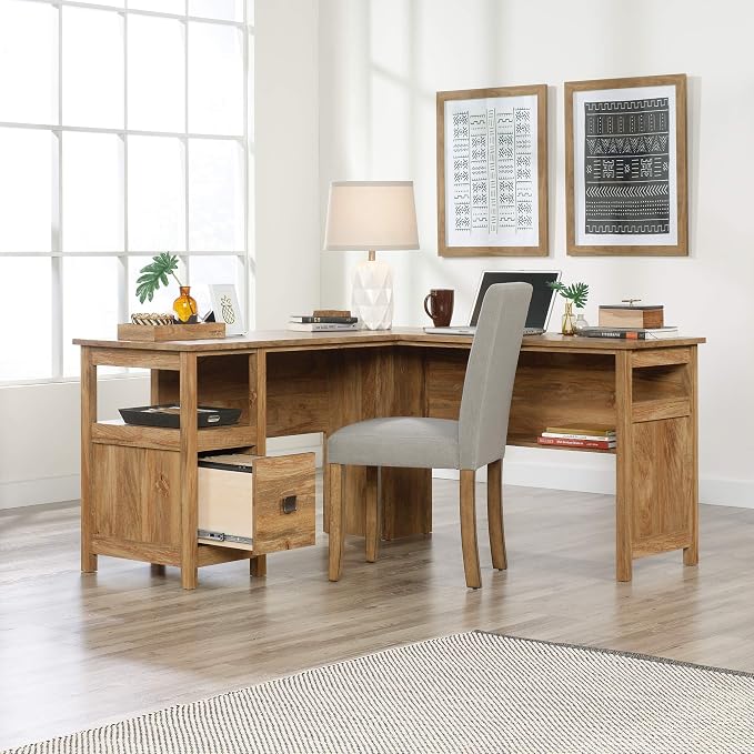 Sauder Cannery Bridge L-Shaped Office Desk with Storage Drawer and Self, in Sindoori Mango