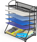 Simple Houseware 6-Tier Desk Organizer & Sliding Paper Tray, Black | Space-Saving Desktop Letter Tray for Document, Files and Mail Sorting