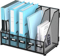 Desk Organizers Metal Desk Magazine File Holder with 16''x12''x12'' 5 Vertical Compartments Rack File Organizer for Office Desktop, Classroom, Home Workspace, Black Plus