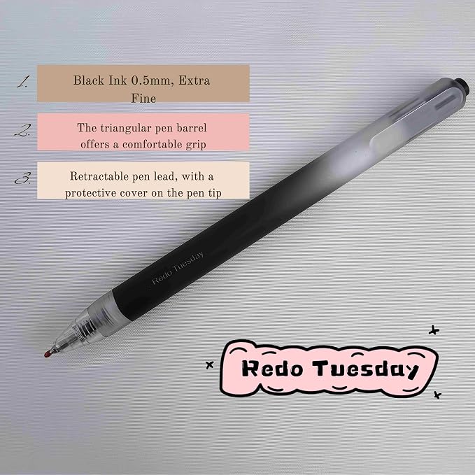 Fengtaiyuan Retractable Gel Pens, 0.5mm Bullet Point Fast Drying Black Ink, Frosted Gradient Triangular Ergonomic Barrel Writing Pens for School Exam Office Note Taking [Pack of 18]