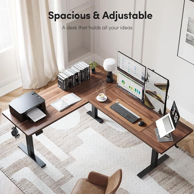 FEZIBO 75" x 63"L Shaped Standing Desk Adjustable Height, Electric Stand up Corner Computer Desk, Sit Stand Home Office Desk with Splice Board, Black