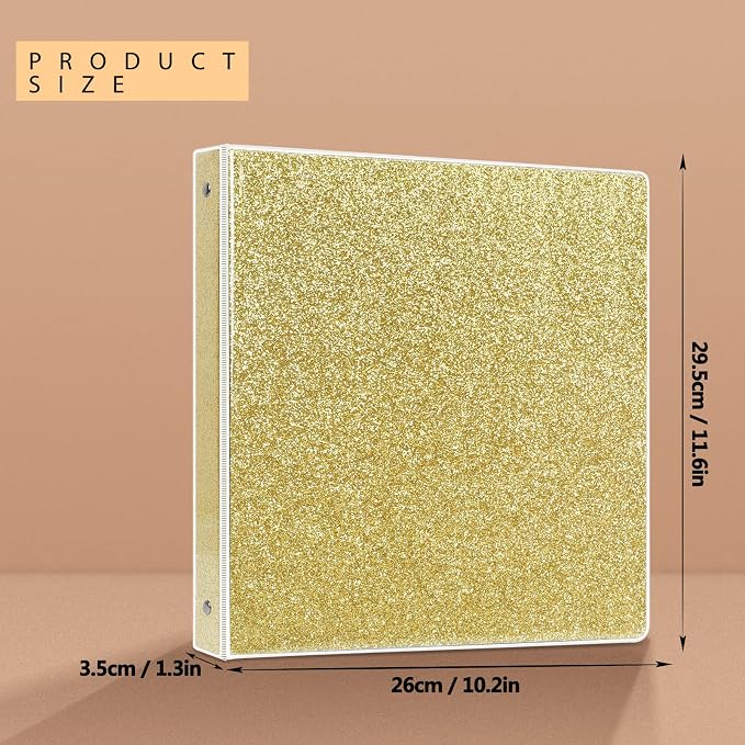 NatureTouch 3 Ring Binder, Glitter 1 Inch Binder Organizer (10.5'' x 11.5'') Holds 8.5’’ x 11’’ Letter Size 300 Pages, Waterproof Durable View Binder, 1 Pack, Gold