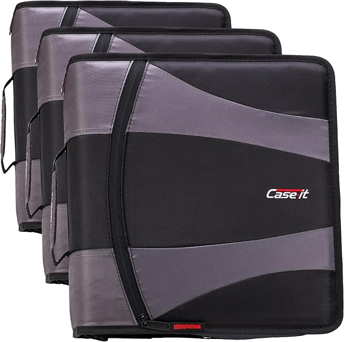 Case-it The Dual 2.0 2-in-1 Zipper Binder | Two 2-Inch D-Rings, 700 Sheet Capacity, 5-Subject Expanding File Folder, Multiple Pockets & Storage Organizer, Shoulder Strap | Dual-301 Black (Pack of 3)