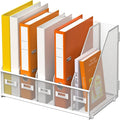 DALTACK 5-Slot Magazine File Holder, Metal Binder Holder, White | Iron Mesh Construction, Labeled Sections for Easy Sorting, Anti-Slip Feet, Binder and Folder Storage for Office, Classroom