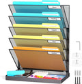 Legal /A4/ Letter Size Hanging Wall File Organizer Desktop File Organizer,6-Tier Wall Mount/Self Standing Paper Document Folder Holder,Mesh Magazine Rack for Office Home, Black ﻿