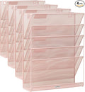 Mind Reader 5-Tier Vertical File Storage, Desktop Organizer, Wall Mount, Office, Metal Mesh, 12.75" L x 4" W x 16" H, Pink (Pack of 4)