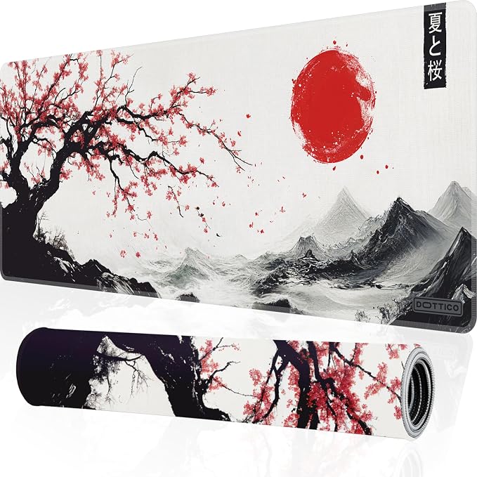 XL Sakura Cherry Blossom Mouse Pad – Japanese Gaming Desk Mat for Keyboard & Mouse – Non-Slip Water-Resistant Surface, Stitched Edges – 31.5x11.8 in (X-Large)