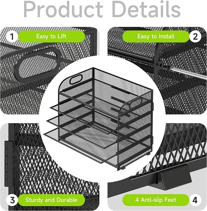 Cawukege 2 Pack 5 Tier Paper Organizer, Letter Tray with Handle, Mesh Desk Organizer, Metal File Organizer, Office Desk Accessories for Home, Office, Classroom, School -Black