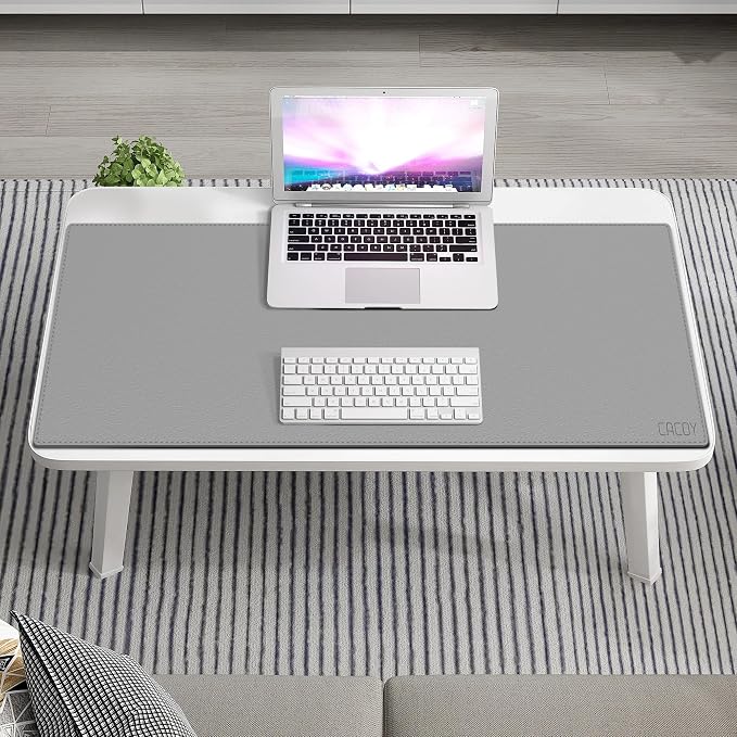 Cacoy 40" x 16" PU Leather Desk Pad Blotter, Extended Gaming Computer Mouse Pad, Waterproof Writing Pad Desktop Protector Mat for Office and Home (Grey)