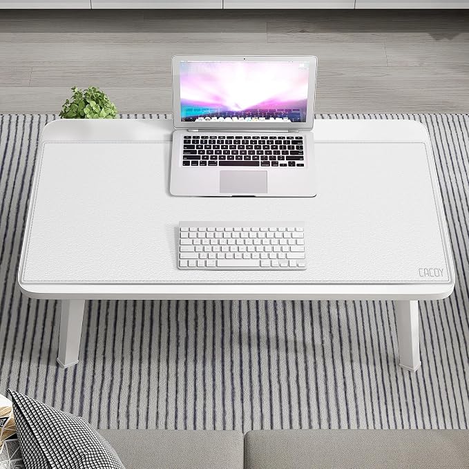 Cacoy 40" x 16" Oversized PU Leather Desk Mat, Extended Gaming Mouse Pad Writing Mat, Leather Desk Pad Blotters Protector for Office, Home, Computer, Laptop - White