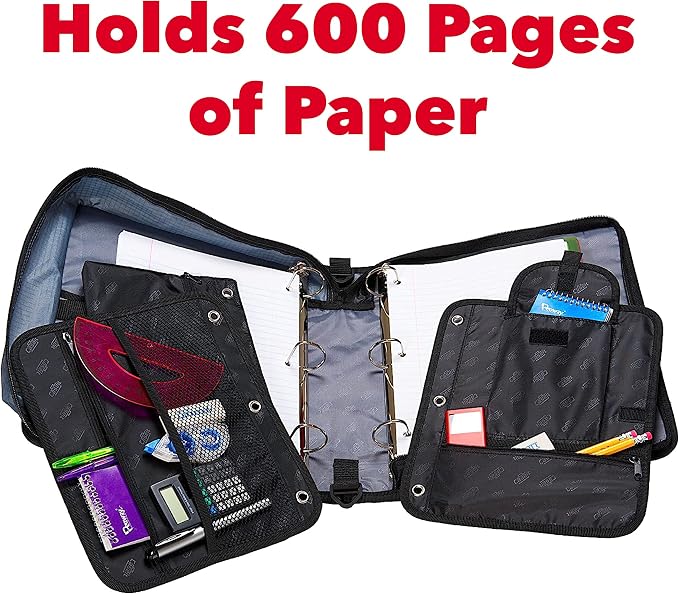 Case-it The Dual 2-in-1 Zipper Binder Two 1.5-Inch D-Rings, 600 Sheet Capacity, Pencil Pouch & Multiple Pockets School & Office Organizer with Shoulder Strap Dual-101 Fire Engine Red(Pack of 6)