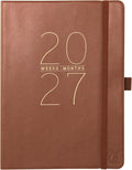 Graphique 18 Month Planner | July 2026 – Dec. 2027 Apollo Collection | Brown Vegan Leather Hardbound Planner With Monthly Tabs, Holidays & Reminder Stickers 6 x 8