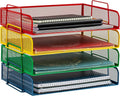 Mind Reader Stackable Paper Tray, Classroom Organizer, File Storage, Teachers, Metal Mesh, 4 Pcs., Multi-Colored