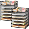 Subekyu 2-Pack 6-Tier Paper Tray Organizer for Desk - Black Mesh File Folder Sorter with Handles, Desk Letter Holder for Office, Home, School Supplies Storage & Organization