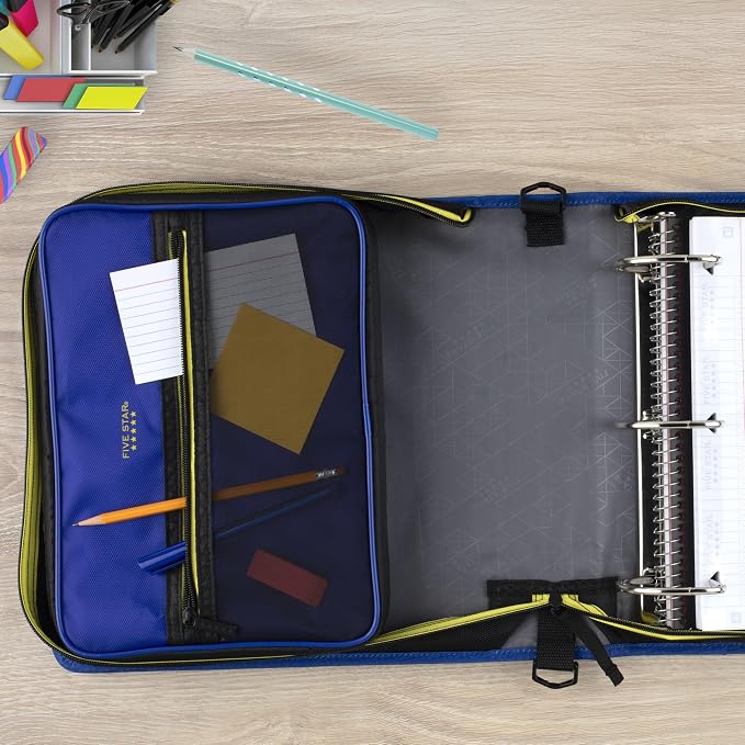 Five Star Zipper Binder, 3-Inch D-Ring Case Binder, 850-Sheet Capacity, Multiple Pockets, Front 5-Tab Expanding File, Removable Padded Case and Shoulder Strap, Cosmic Blast (292960M)
