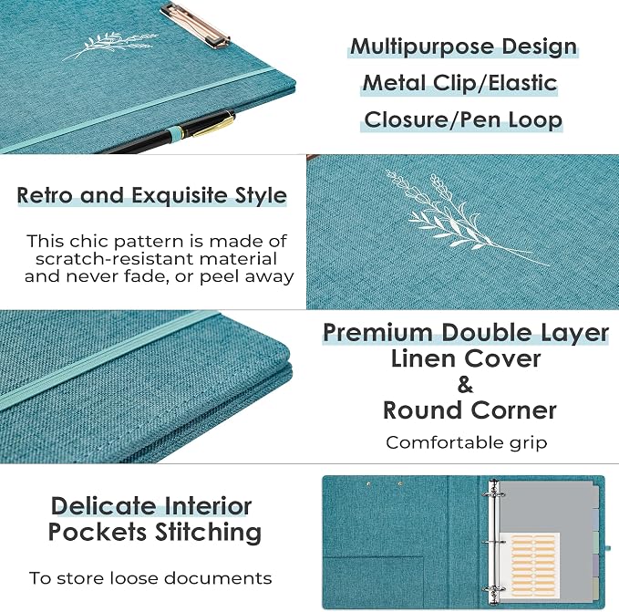 EYROZILL 3 Ring Binder 2 Inch, Binder for Letter Size (11" x 8.5") with 5 Tab Dividers, File Folder Labels and Low Profile Clipboards, Lavender Blue