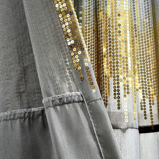 Lush Decor Night Sky Window Curtain Panel, Single 42"W x 95"L Black & Gold - Sequin Backdrop Curtain - Room Darkening Curtains For Bedroom - Glam Decor